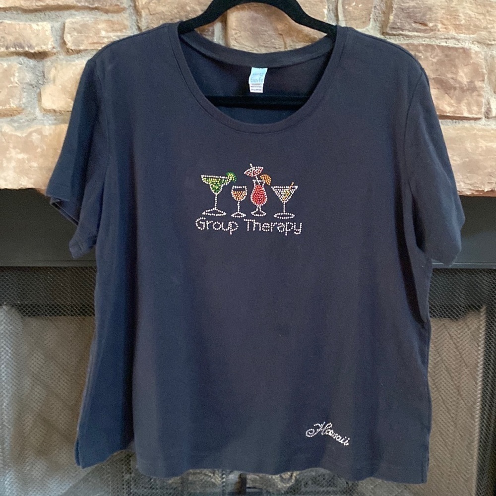 Toppy black margarita, wine, daiquiri, martini “group therapy” T-shirt. 2X